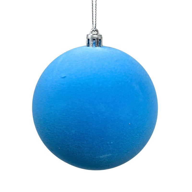 4" Flocked Ball Ornament - Ice Blue