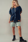 Oversized Sherpa Textured Varsity Button Front Vest