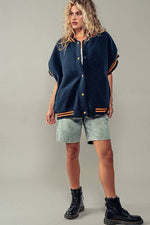 Oversized Sherpa Textured Varsity Button Front Vest