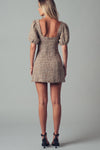 Romantic Square Neck Puff Sleeve Tweed Mini Dress