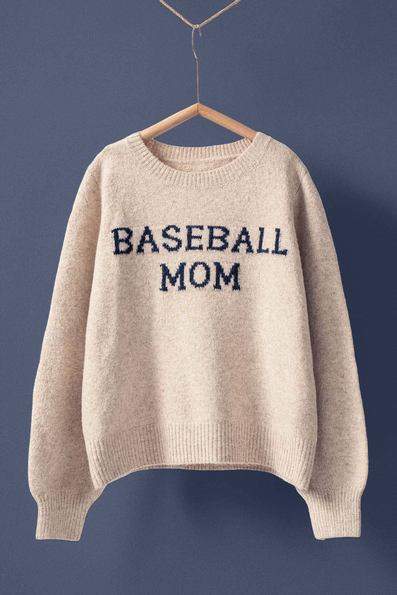 Baseball Mom Knit Pullover Sweater