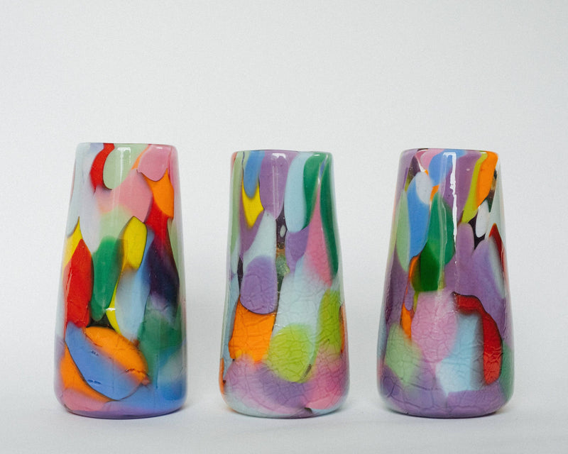 Glass Blown Rainbow Crackle Vase