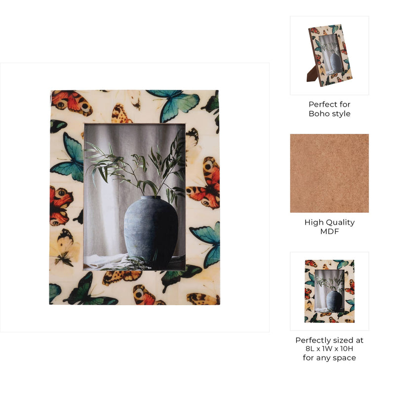 Wood and Resin Butterflies Photo Frame - Multi, 5x7 in.