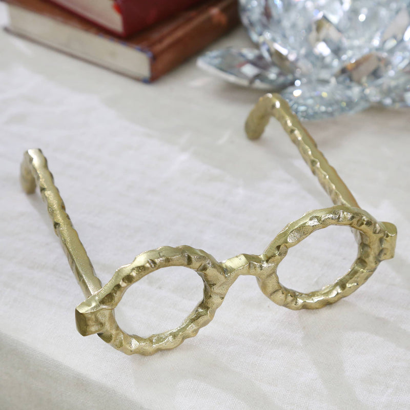 Metal Abstract Eyeglasses Sculpture Home Decor - Gold, 3 in.