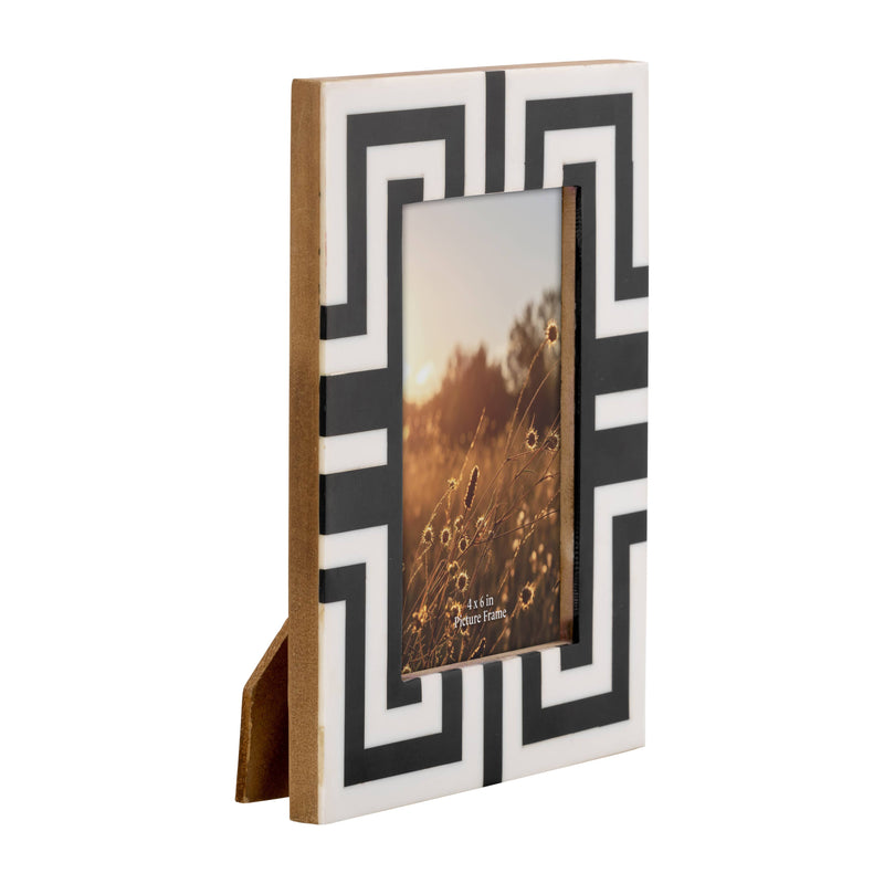 Resin Wood Geometric Pattern Photo Frame - Black, 4x6 in.