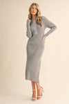 RIBBED SWEATER MIDI DRESS WITH CONTRAST STITCH