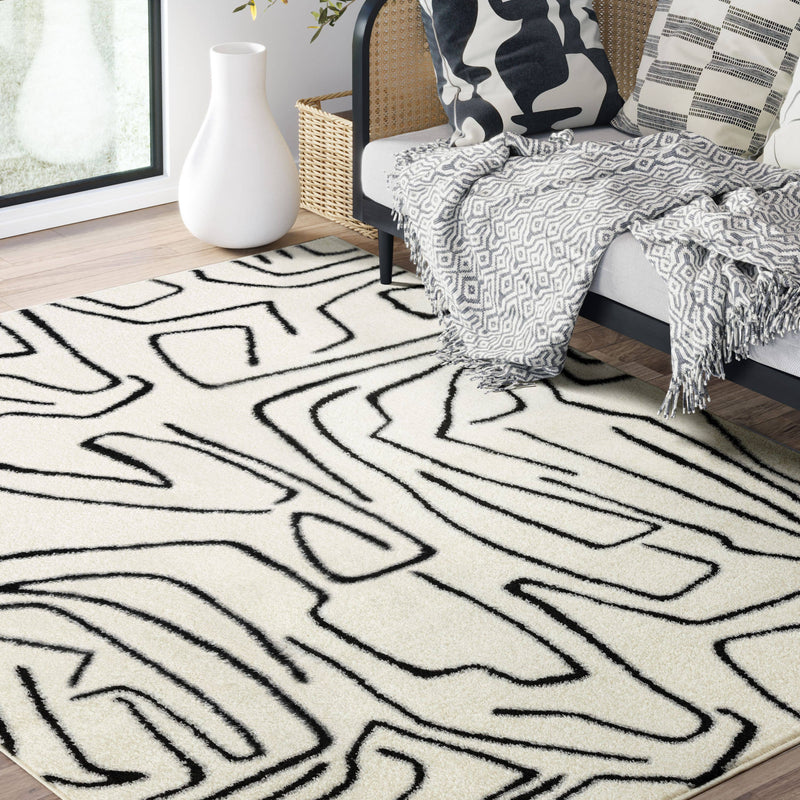 Abani Rugs Deco DEC520A Cream Black Abstract Area Rug: 7'9" x 10'2"