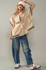 Oversized Sherpa Textured Varsity Button Front Vest