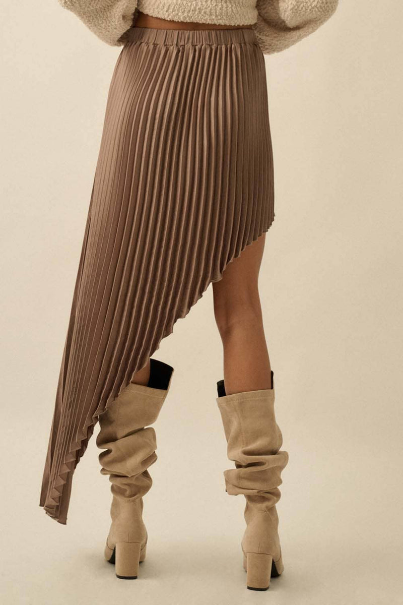 Accordion Pleated Asymmetrical Maxi Skirt