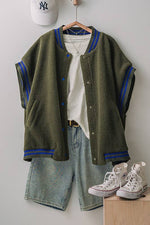 Oversized Sherpa Textured Varsity Button Front Vest