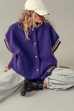 Oversized Sherpa Textured Varsity Button Front Vest