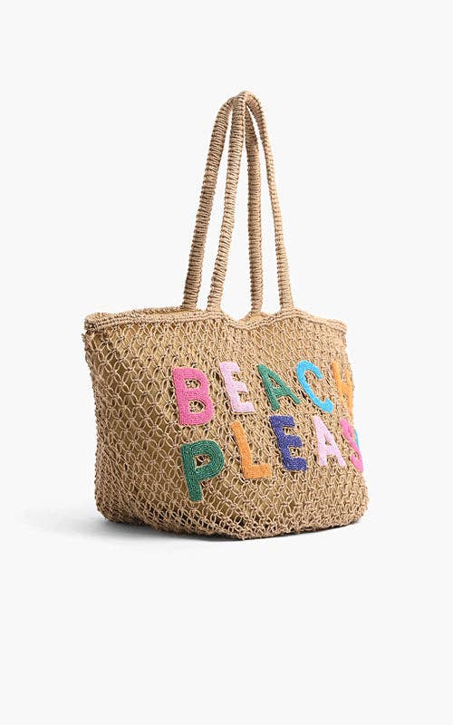 Beach Please Beaded Macrame Jute Tote