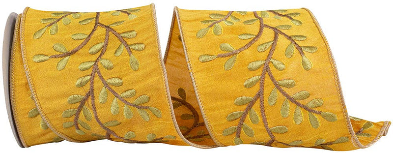 Vine Sunset Deluxe Embroidery Wired Edge, Mustard, 4 In