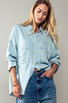 Casual Striped Double Pocket Button Down Collar Shirt