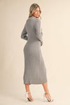 RIBBED SWEATER MIDI DRESS WITH CONTRAST STITCH