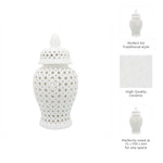 Ceramic Intricate Cut Out Lidded Jar - White, 24 in.