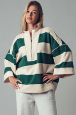 Oversized Half Zip Bold Stripe Statement Pullover Sweatshirt