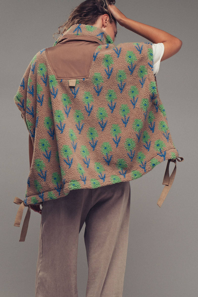 Oversized Floral Sherpa Fleece Vest
