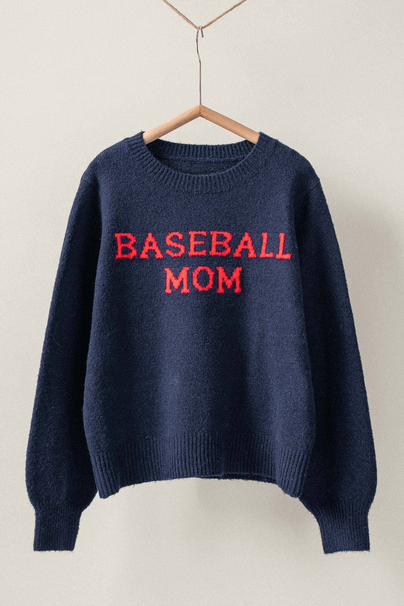 Baseball Mom Knit Pullover Sweater