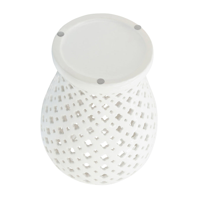 Ceramic Intricate Cut Out Lidded Jar - White, 24 in.