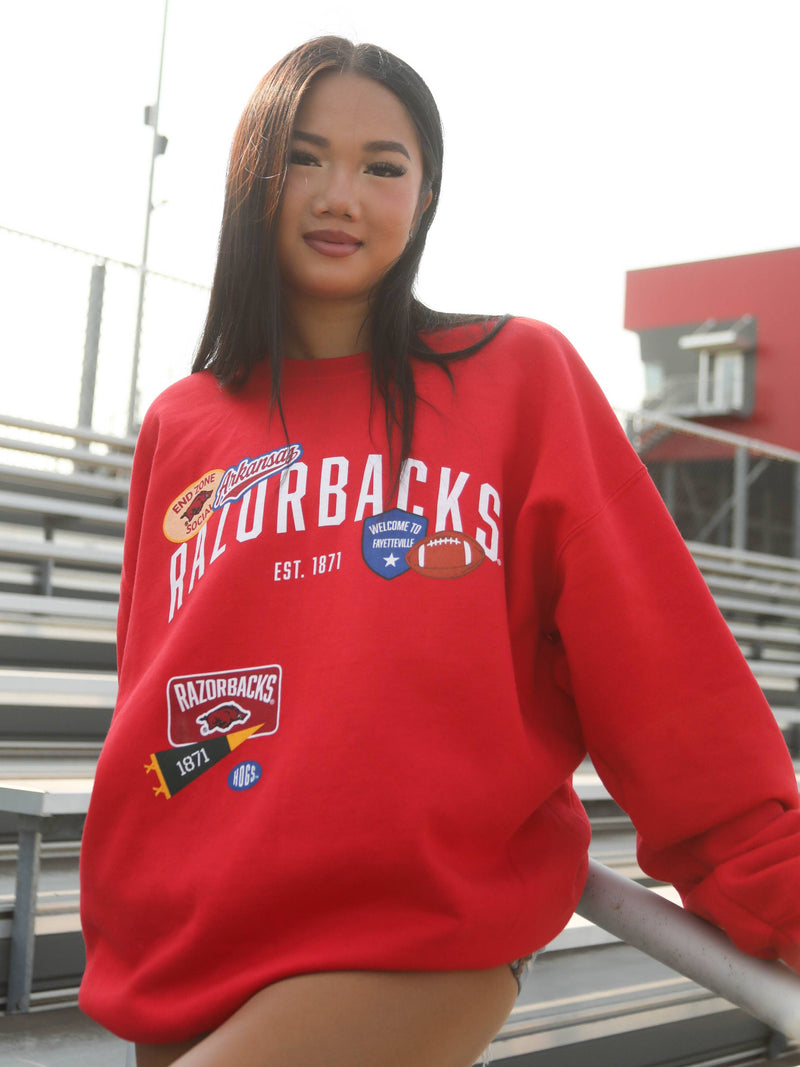 RAZORBACK PATCHES SWEATSHIRT, HOGS SWEATSHIRT