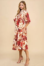 Floral Print Midi Length Shirt Dress