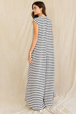 Wide Leg Yarn-dyed Stripe Knit Jumpsuit