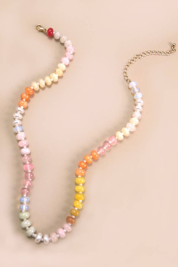 Natural Agate Glass Semi-Precious Bead Necklace