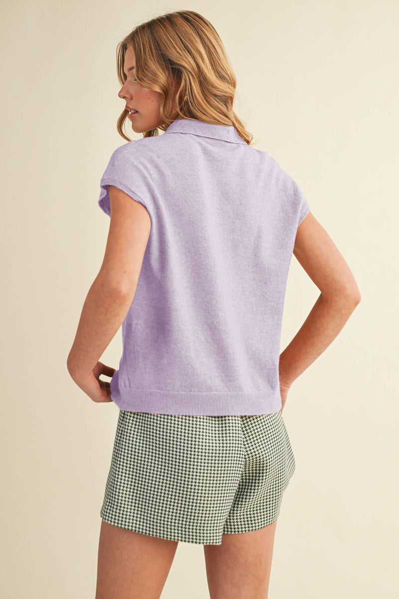 CAP SLEEVE COLLARED SWEATER VEST