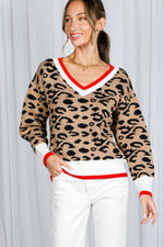 Leopard Pattern V-Neck Sweater