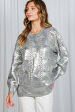 Crew Neck Cable Metallic Foil Knitted Sweater