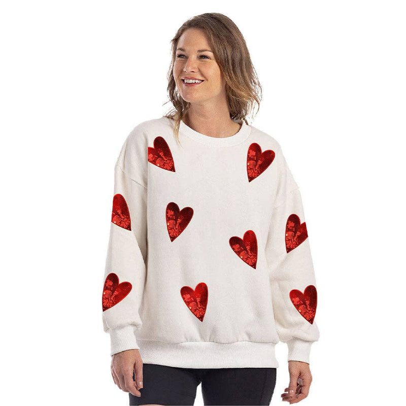 Sequined HEARTS Valentine's Day Chenille Patch Sweatshirt