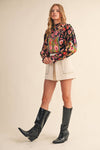 EXCLUSIVE FLORAL BORDER PRINT TOP WITH FLORAL TRIM
