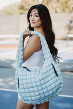 Light Blue Oversized Quilted Puffer Tote Bag