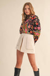 EXCLUSIVE FLORAL BORDER PRINT TOP WITH FLORAL TRIM