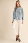 CHAMBRAY BUTTON DOWN TOP WITH PINTUCK DETAIL MTP4363