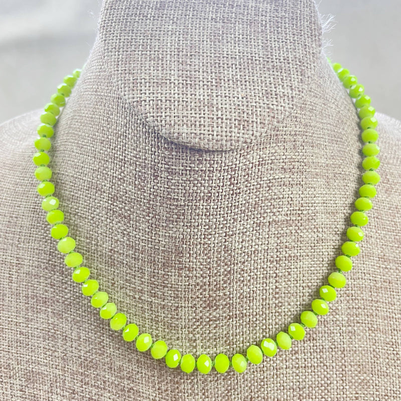 Barb// Green Neon Crystal Beaded Handknotted Necklace