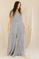 R5120P Wide Leg Yarn-dyed Stripe Knit Jumpsuit