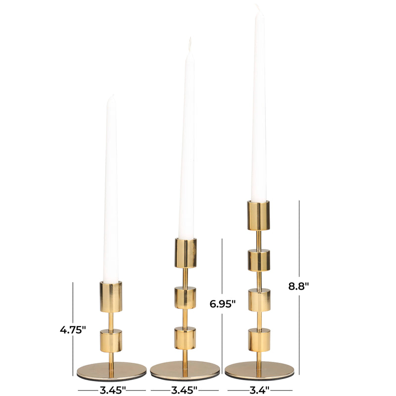 Contemporary Gold Aluminum Metal Candle Holder Set of 3