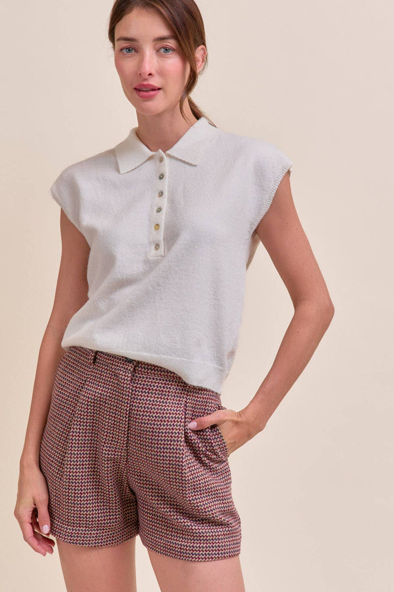 CAP SLEEVE COLLARED SWEATER VEST