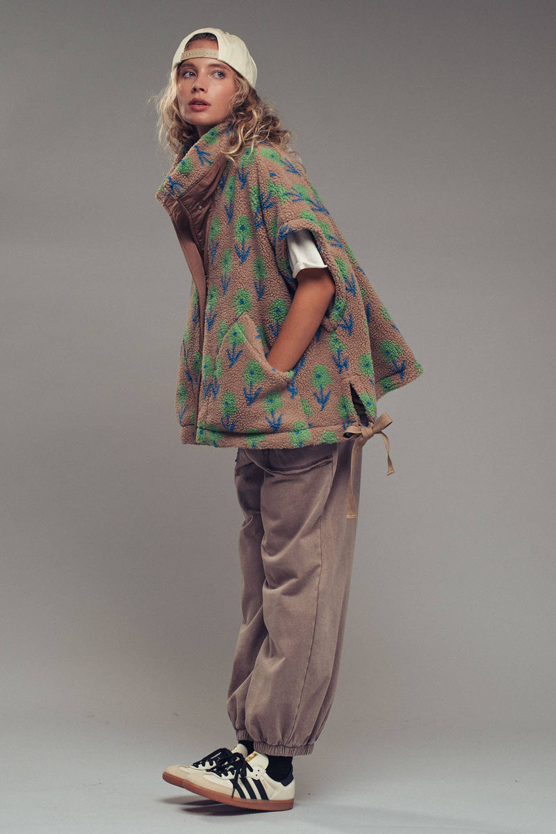 Oversized Floral Sherpa Fleece Vest