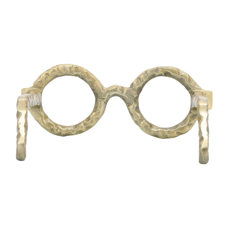 Metal Abstract Eyeglasses Sculpture Home Decor - Gold, 3 in.