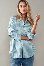 Casual Striped Double Pocket Button Down Collar Shirt