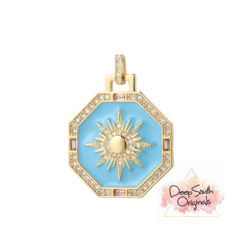 The Turquoise Starburst Hexagon Charm