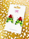 Green Plaid Acrylic Holly Statement Stud Earring