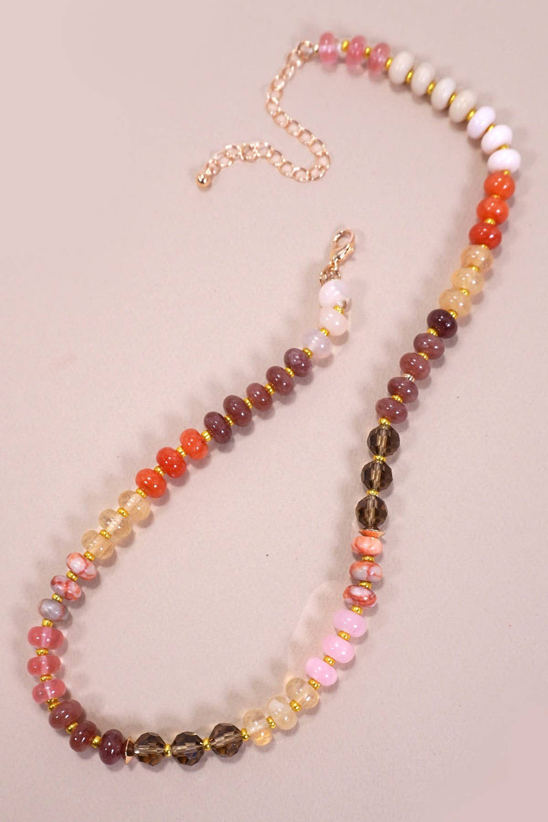 Natural Agate Glass Semi-Precious Bead Necklace