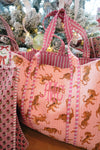 Quilted Block-Print Tote Bag