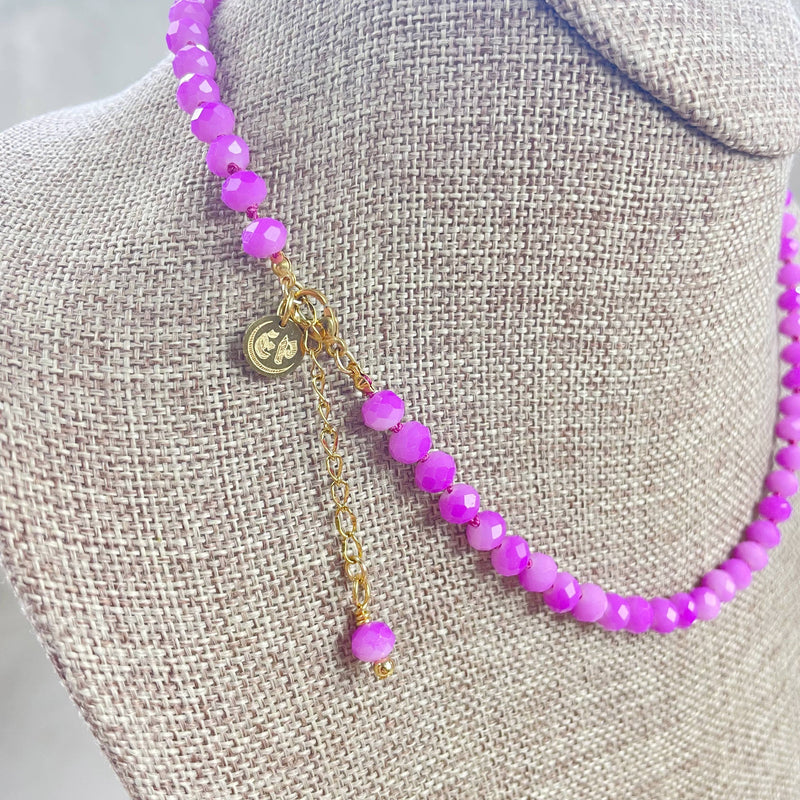 Barb// Purple Neon Crystal Beaded Handknotted Necklace