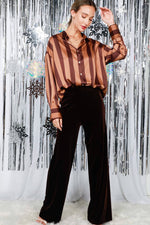 Velvet Straight Wide-Leg High Rise Pants VP81978A