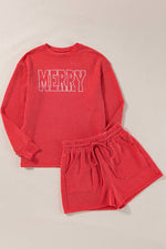 MERRY Graphic Long Sleeve Top and Shorts Set